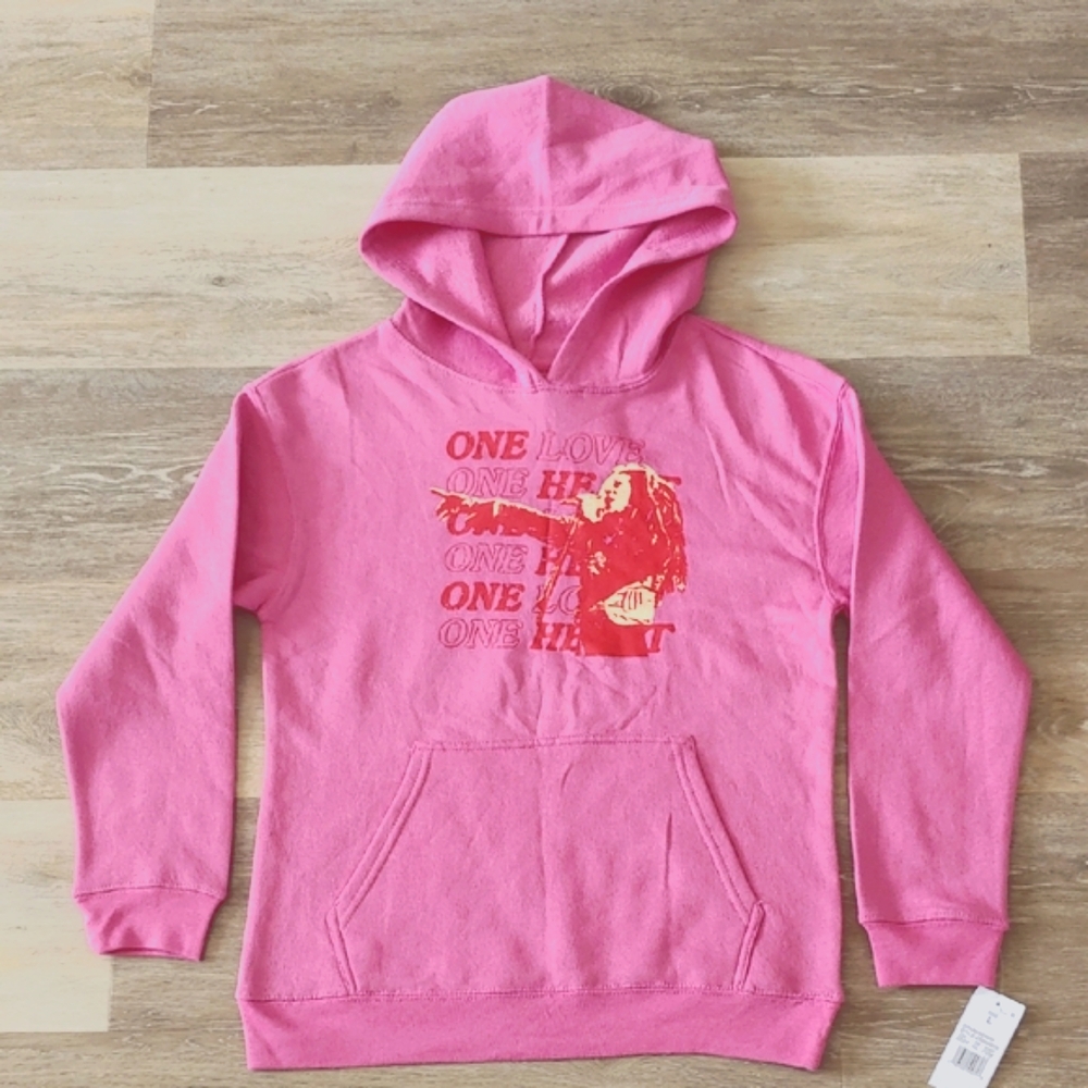 NWT Zion Rootswear Girls Bob Marley Graphic Hoodie Pink Size L